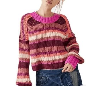 Free People Devon Fuschia Rose combo sweater NWT